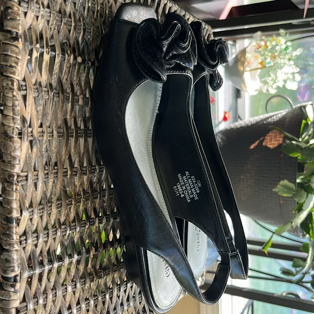 EAST 5TH women’s black sling‎ back low wedge heel open toe sandal size 7.5